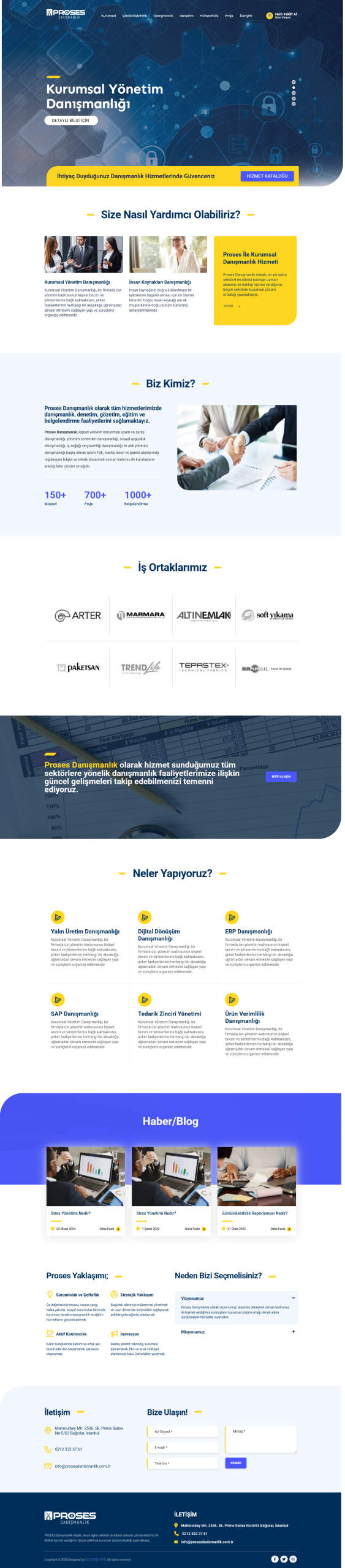 ExzaCreative tarafından geliştirilen Proses Danışmanlık kurumsal web sitesi arayüz tasarımı