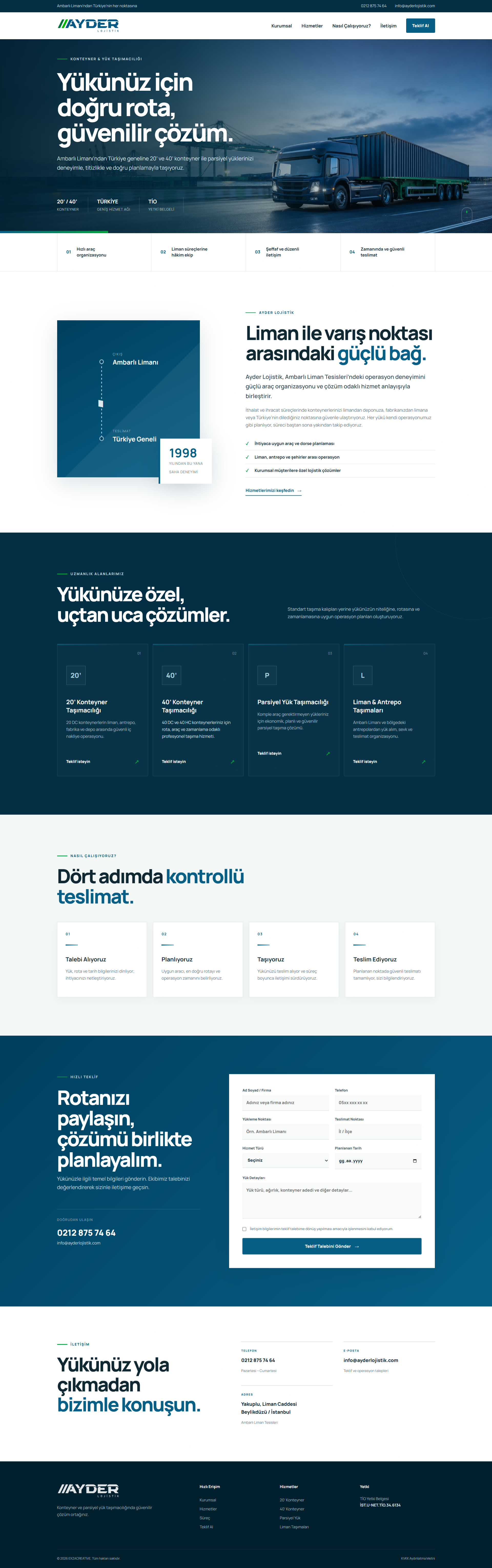 ExzaCreative tarafından geliştirilen Ayder Lojistik kurumsal web sitesi tasarımı